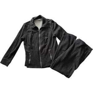 Zynergy Chicos Chic Black Silver Zip Front Jacket & Pants Set‎ Knit Lounge Suit